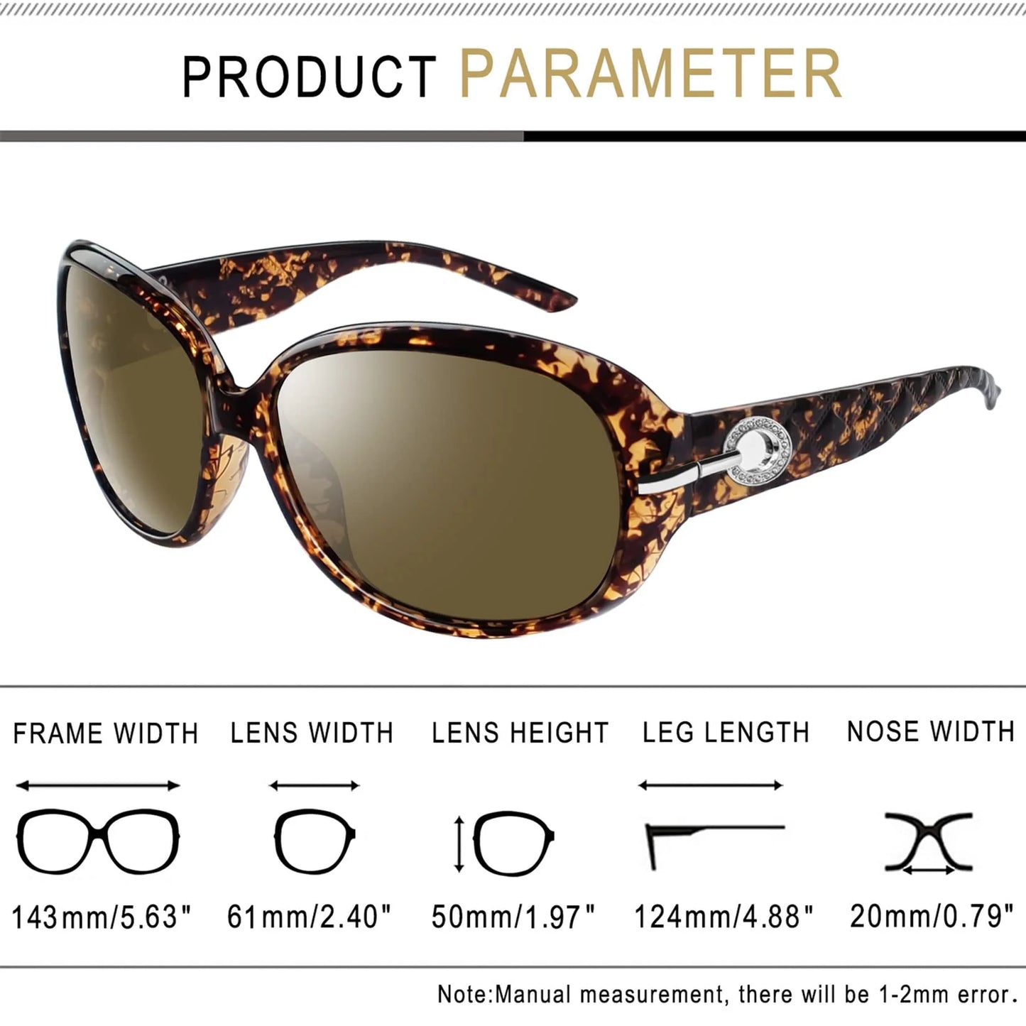 Polarized Womens Sunglasses Ladies Large Frame Driving Cycling Sun Glasses Tortoise Shades (Crystal Amber)